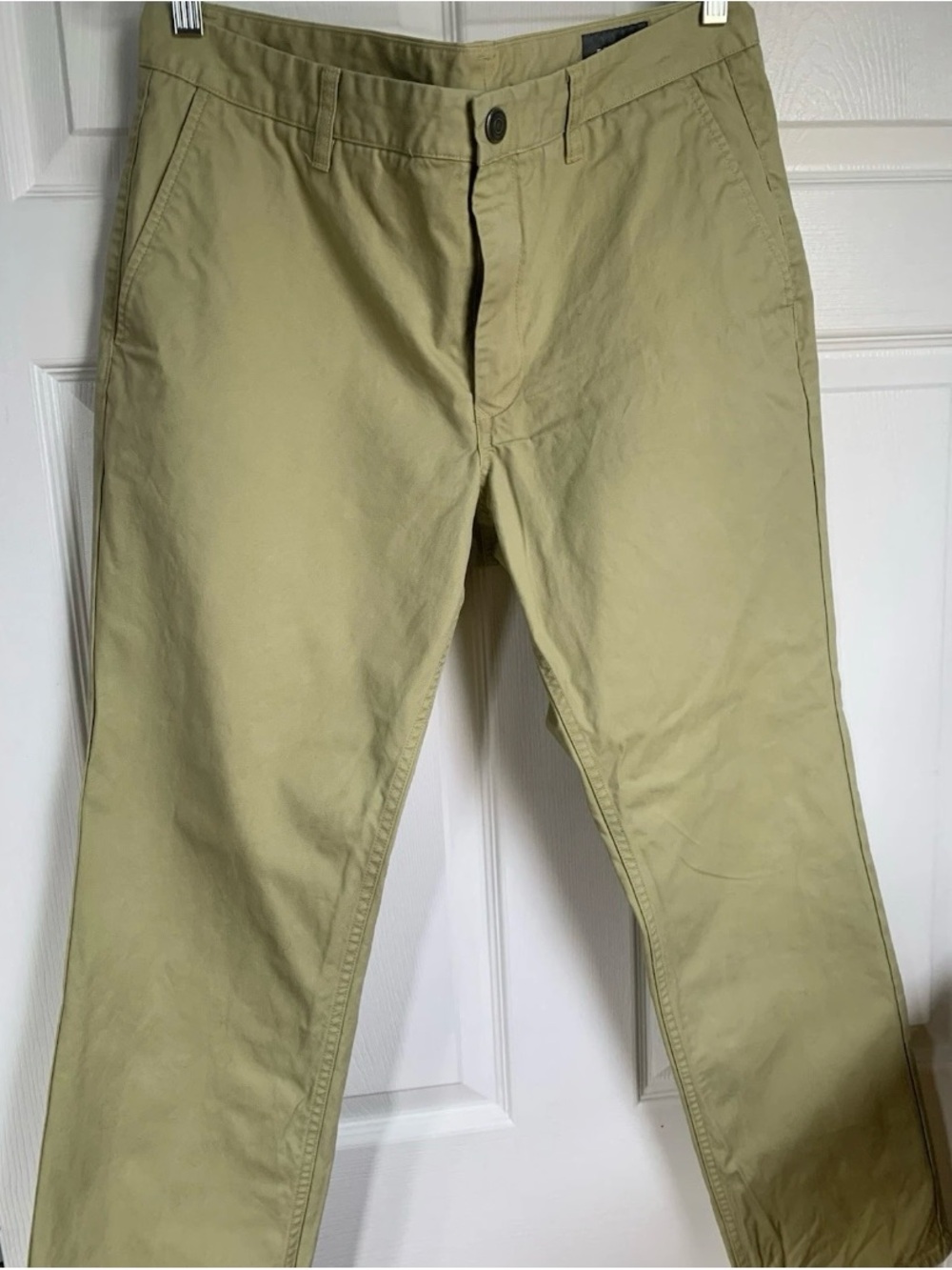 Bonobos Washed Chinos Straight Fit Khaki Green Pants Size 34x30 Stain on Leg